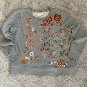 Anthropologie Maeve Embroidered Sweatshirt Size L